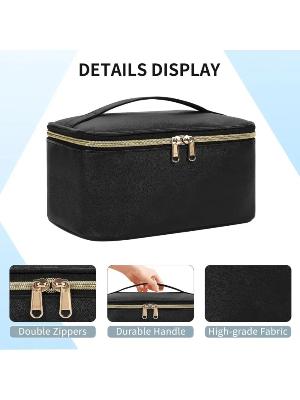 Large Capacity Portable Makeup Bag Organizer for Travel - Black Cosmetic Case